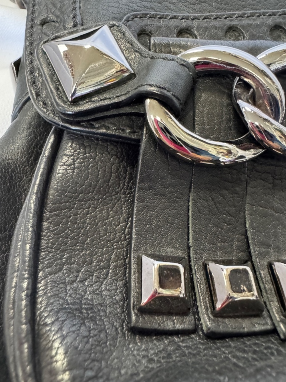 Michael Kors Black Leather Studded Chain Mini Handbag Vintage - Picture 4 of 16